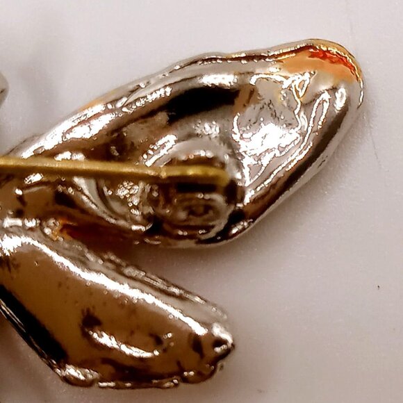 Vintage Bee Brooch Red Blue Green Striped Enameled Rhinestone Silver-tone Pin - Picture 6 of 10